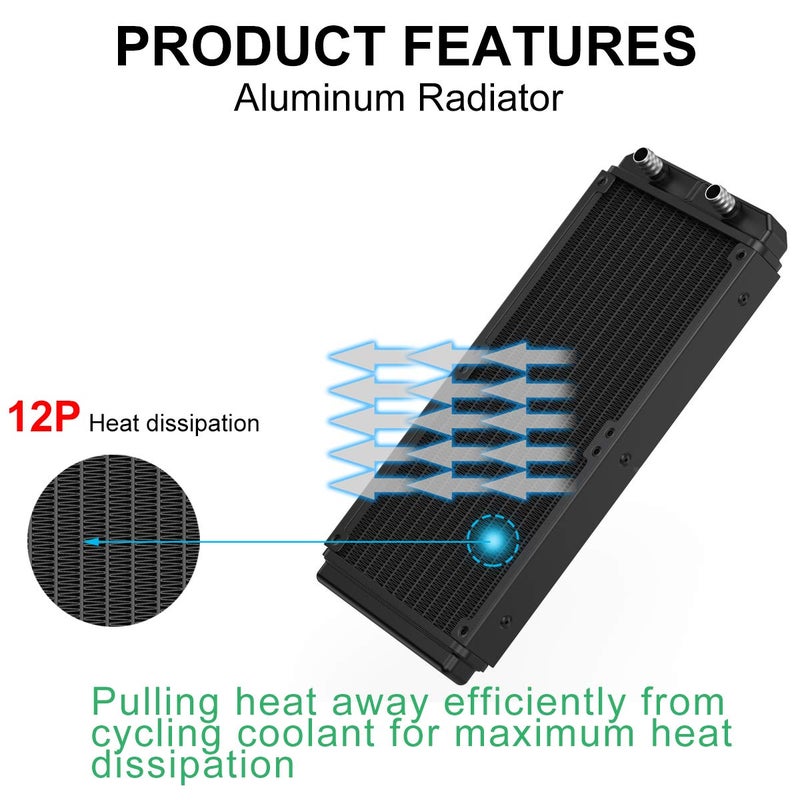 Clyxgs Water Cooling Radiator, 12 Pipe Aluminum Heat Exchanger Radiator with Tube for PC CPU Computer Water Cool System DC12V 240mm - Image 2